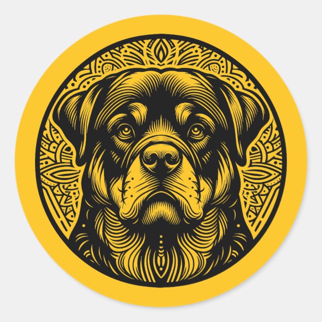 Adesivo Redondo Black Line Art Dog Face In Circle  (Frente)