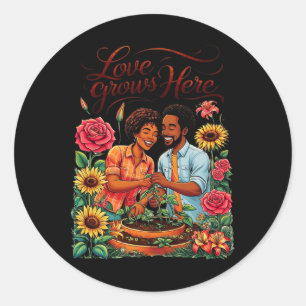 Adesivo Redondo Black Love African American Casal Sketch Valentin