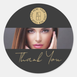 Adesivo Redondo Black Makeup Beauty Salon Business Logo Thank You