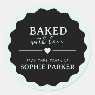 Adesivo Redondo Black Mint Green Baked With Love Scallop Sticker