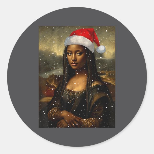 Adesivo Redondo Black Mona Lisa African American Christmas Santa H (Frente)