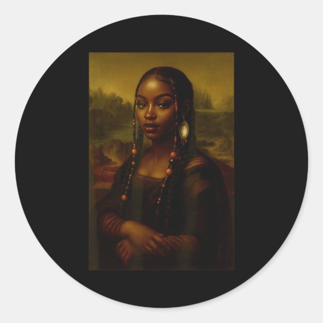 Adesivo Redondo Black Mona Lisa Afro African American Melanin Blac (Frente)