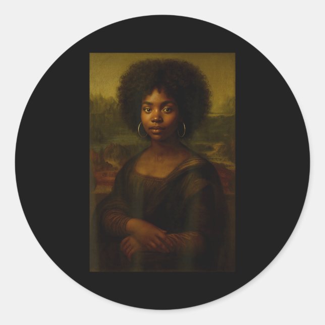Adesivo Redondo Black Mona Lisa Afro African American Melanin Blac (Frente)