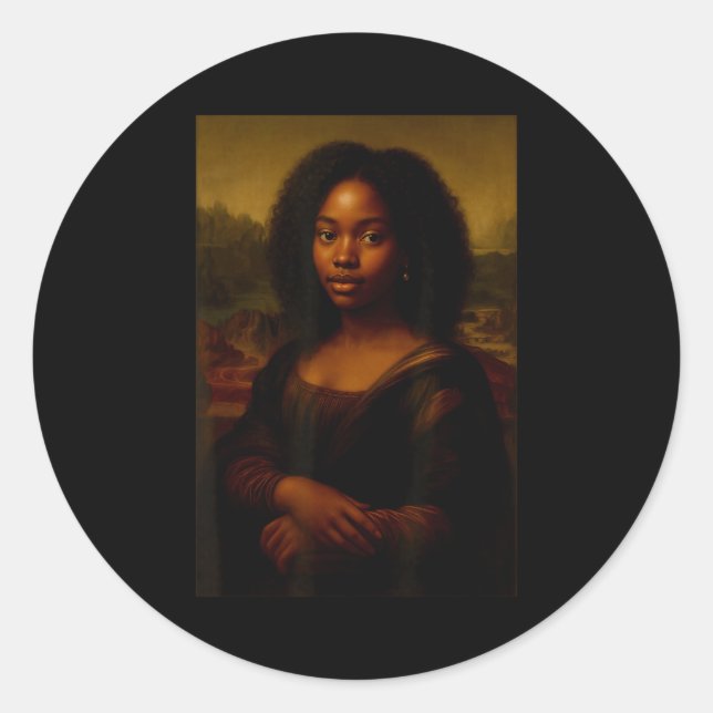 Adesivo Redondo Black Mona Lisa Afro African Melanin Black History (Frente)