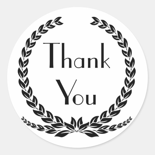 Adesivo Redondo Black Obrigado Laurel Leaf Wreath Festa de casamen (Frente)