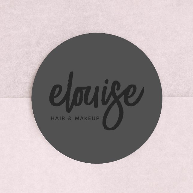 Adesivo Redondo Black on Black Modern Brusn Script Beauty Business (Criador carregado)