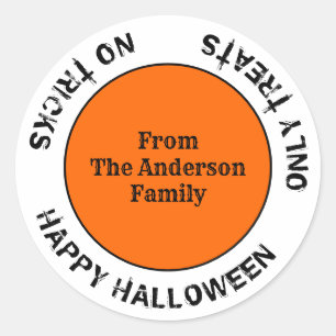 Adesivo Redondo Black & Orange Modern Family Name Happy Halloween