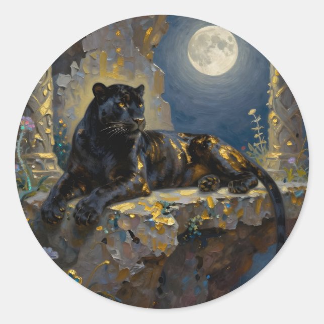 Adesivo Redondo Black Panther under the Full Moon (Frente)