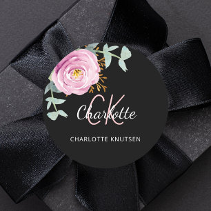 Adesivo Redondo Black pink floral eucalipto obrigado