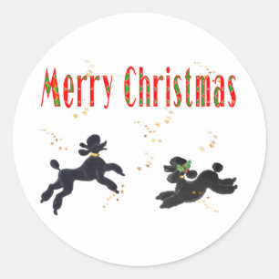 Adesivo Redondo Black Poodles Brincando Com Vinhas De Natal