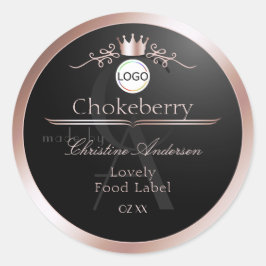 Adesivo Redondo Black Product Label Rose Gold Frame Logo Monogram