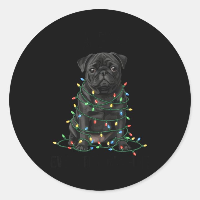 Adesivo Redondo Black Pug Christmas I'm Fine Everything Is Fine  (Frente)