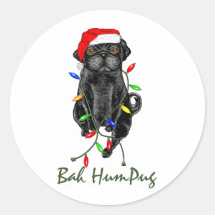 Adesivo Redondo Black Pug Dog Bah Humpug Engraçado Natal
