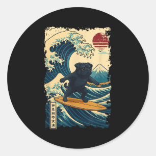Adesivo Redondo Black Pug Japonês Kanagawa Surfing no Japão Mãe