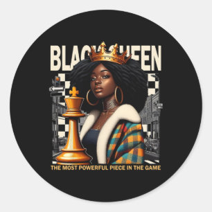 Adesivo Redondo Black Queen Chess Empowerment Black Culture Costum