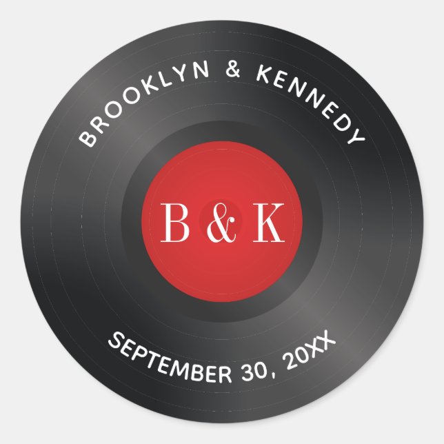 Adesivo Redondo Black Red Rock E Roll Monograma Nome Vinil (Frente)