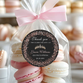 Adesivo Redondo Black & Rose Gold Quinceañera Birthday Thank you