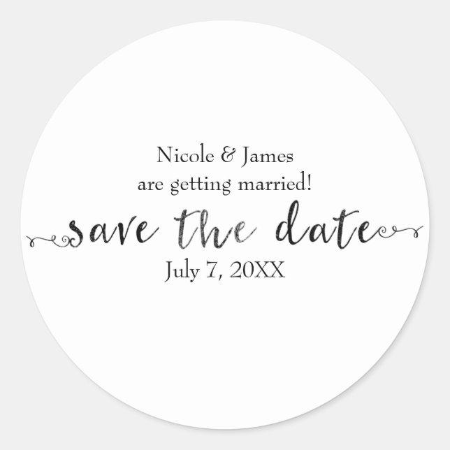 Adesivo Redondo Black Save the Date Script Personalizado (Frente)