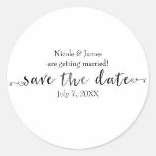 Adesivo Redondo Black Save the Date Script Personalizado