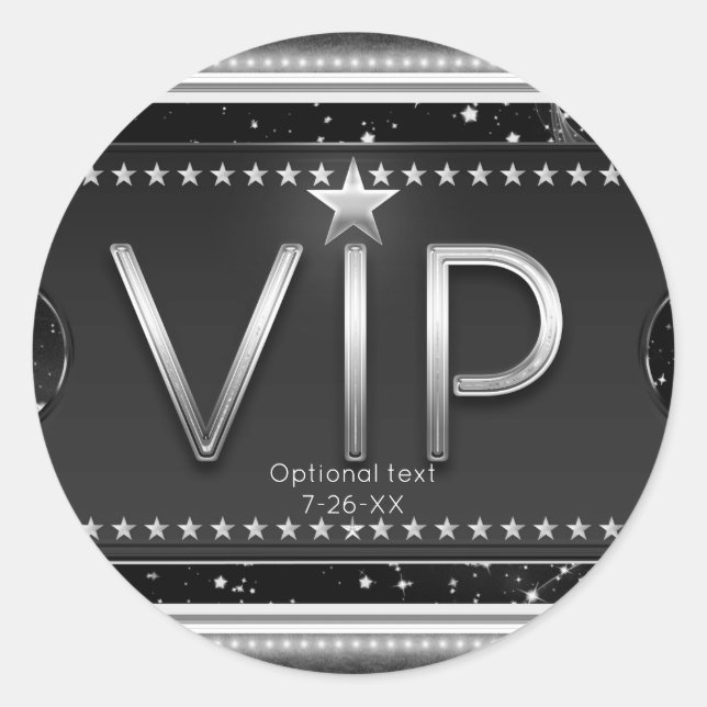 Adesivo Redondo Black & Silver Chic Glam VIP Favor de Festa Person (Frente)