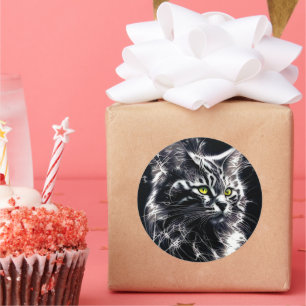 Adesivo Redondo Black, Silver e Legal Elegamce - Felino Místico