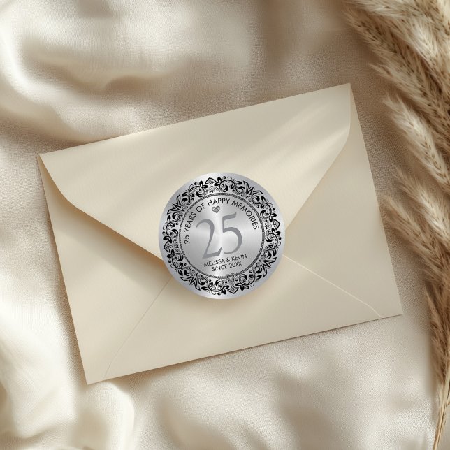 Adesivo Redondo Black Silver Floral Circle Silver Wedding (Criador carregado)