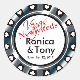 Adesivo Redondo Black & Silver Vegas Newlyweds Casino Chip