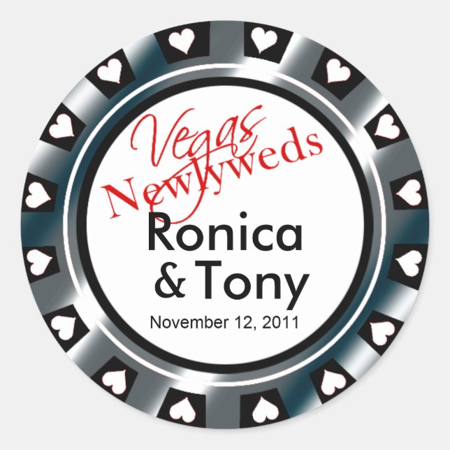 Adesivo Redondo Black & Silver Vegas Newlyweds Casino Chip (Frente)