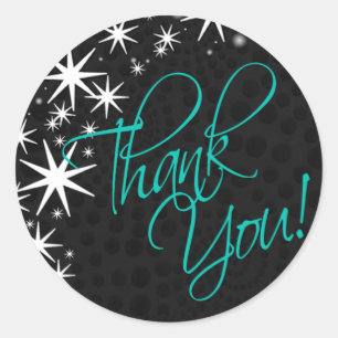 Adesivo Redondo Black Stars Quinceañera Obrigado (preto/aqua)