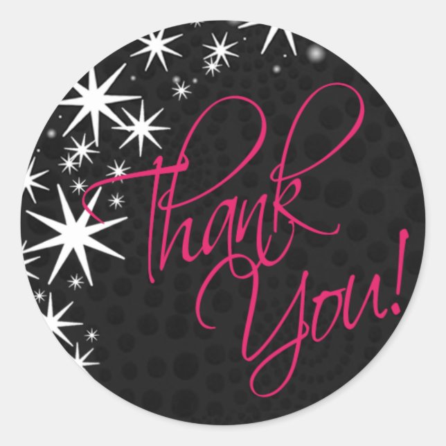 Adesivo Redondo Black Stars Quinceañera Obrigado (preto/fuschia) (Frente)