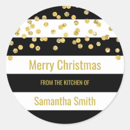 Adesivo Redondo Black Stripes Dourado Confetti Baking de Natal