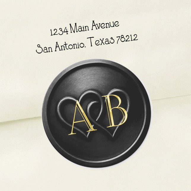 Adesivo Redondo Black Two Hearts Intertwined Monogram Wedding (Criador carregado)