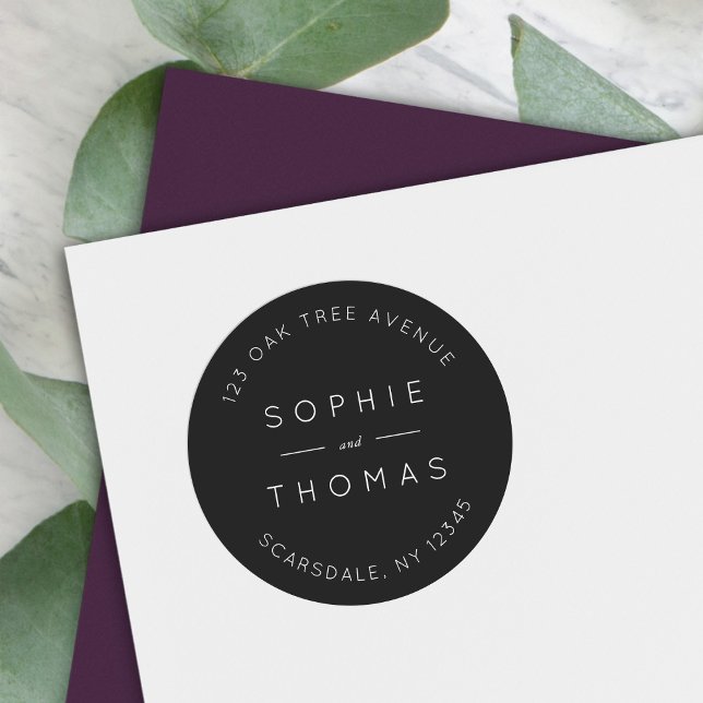 Adesivo Redondo Black Wedding Return Address Modern (Criador carregado)