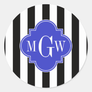 Adesivo Redondo Black What Stripe Cobalt Azul Quatrefoil 3 Monogra