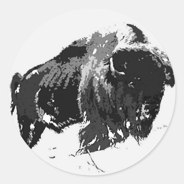 Adesivo Redondo Black & White Bison / Buffalo (Frente)
