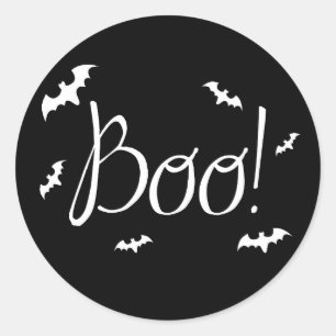 Adesivo Redondo Black & White Boo! Vinheta Halloween
