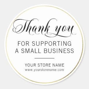 Adesivo Redondo Black White Dourado Small Business Obrigado