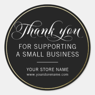 Adesivo Redondo Black White Dourado Small Business Obrigado