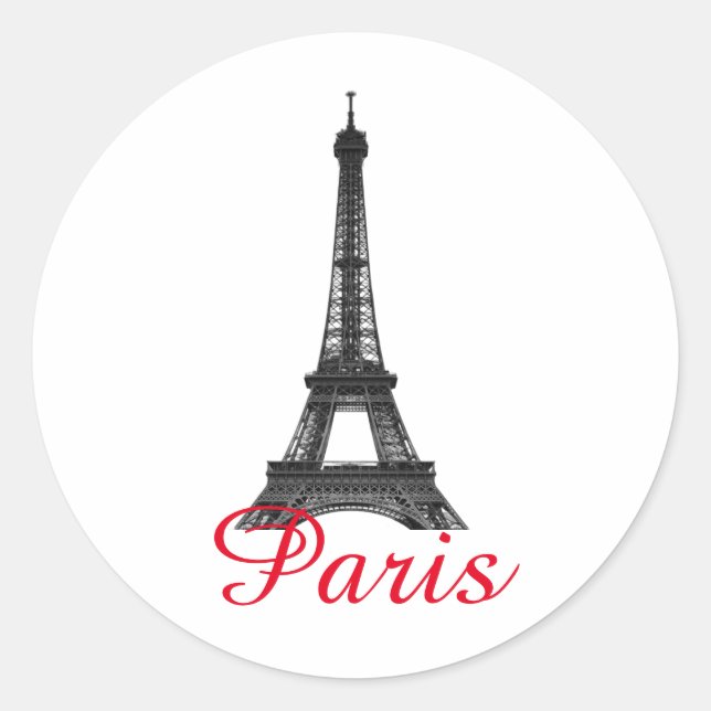 Adesivo Redondo Black White Eiffel Tower Paris Love City Viagem (Frente)
