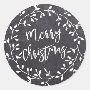 Adesivo Redondo Black White Felry Christmas Chalkboard Wreath