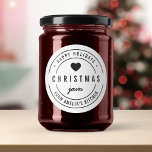 Adesivo Redondo Black & White Heart Christmas Jam Cozinha Feriados<br><div class="desc">Adesivo preto e branco redondo moderno e ousado "Christmas Jam Happy Holidays" com um coração e bordas duplas,  perfeito para etiquetar o que você fez.</div>
