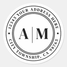 Adesivo Redondo Black White Monogram Return Address