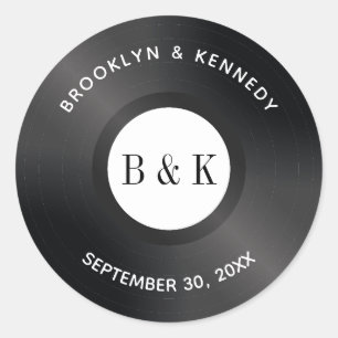 Adesivo Redondo Black White Rock N Roll Monograma Nome Vinil Recor