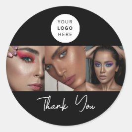 Adesivo Redondo Black White Script Logo Photo Makeup Thank You 