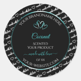 Adesivo Redondo Black White Word Cloud Product Labels Teal Hearts