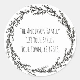 Adesivo Redondo Black White Wreath Floral