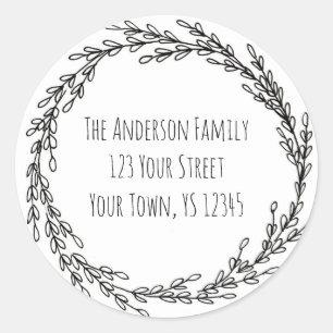 Adesivo Redondo Black White Wreath Floral