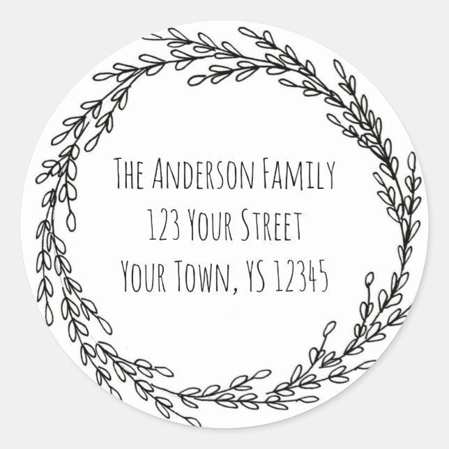 Adesivo Redondo Black White Wreath Floral (Frente)