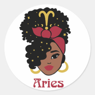 Adesivo Redondo Black Woman Zodiac Aries