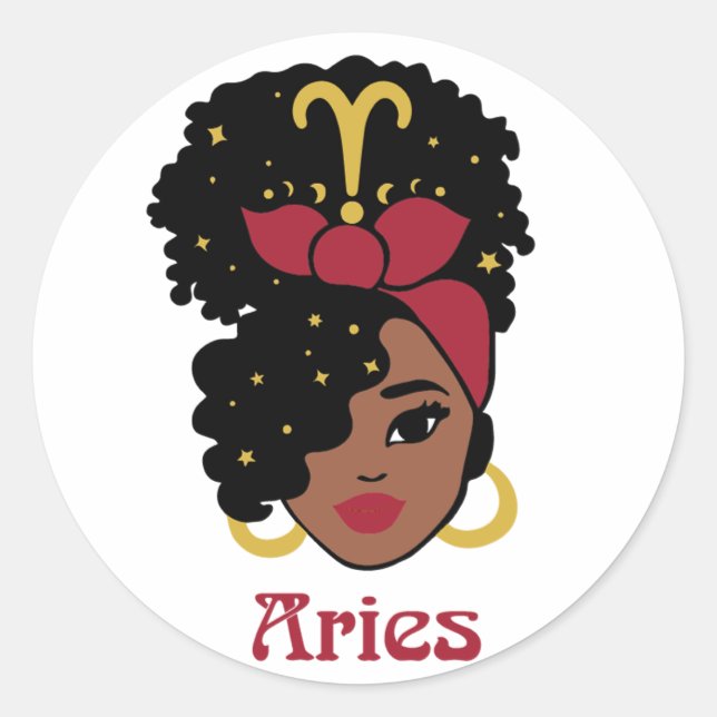 Adesivo Redondo Black Woman Zodiac Aries (Frente)